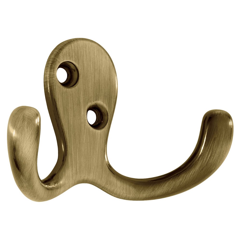 Double Prong Robe Hook in Antique Brass