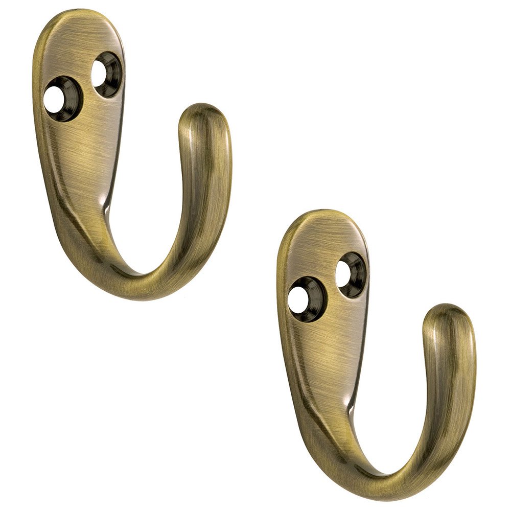 Single Prong Robe Hook (2 Per Pack) in Antique Brass