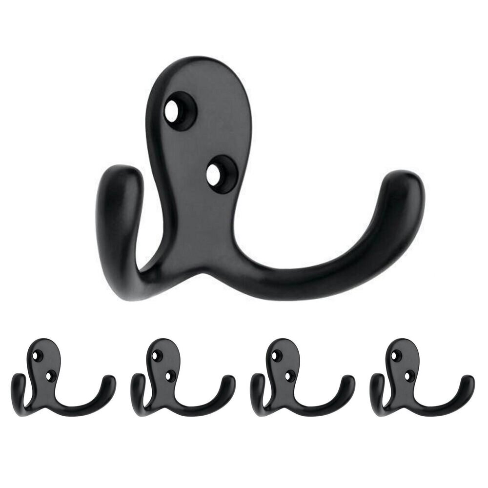 Double Prong Robe Hook (5 Pack) in Matte Black