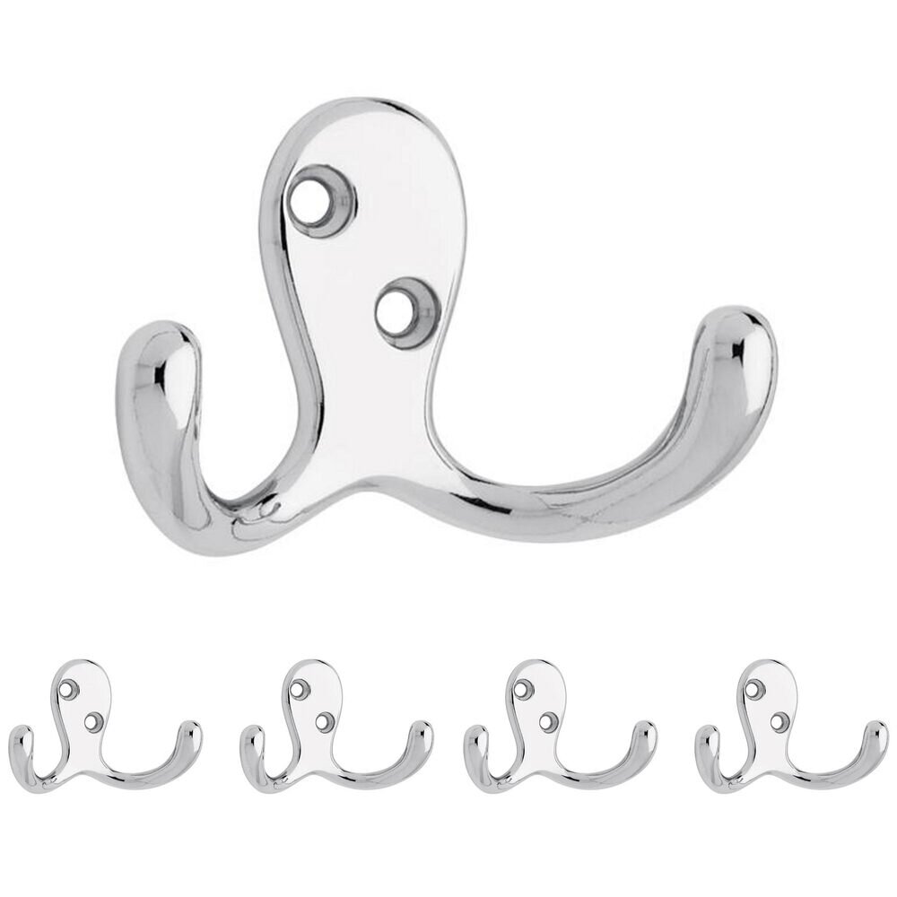 Double Prong Robe Hook (5 Pack) in Polished Chrome
