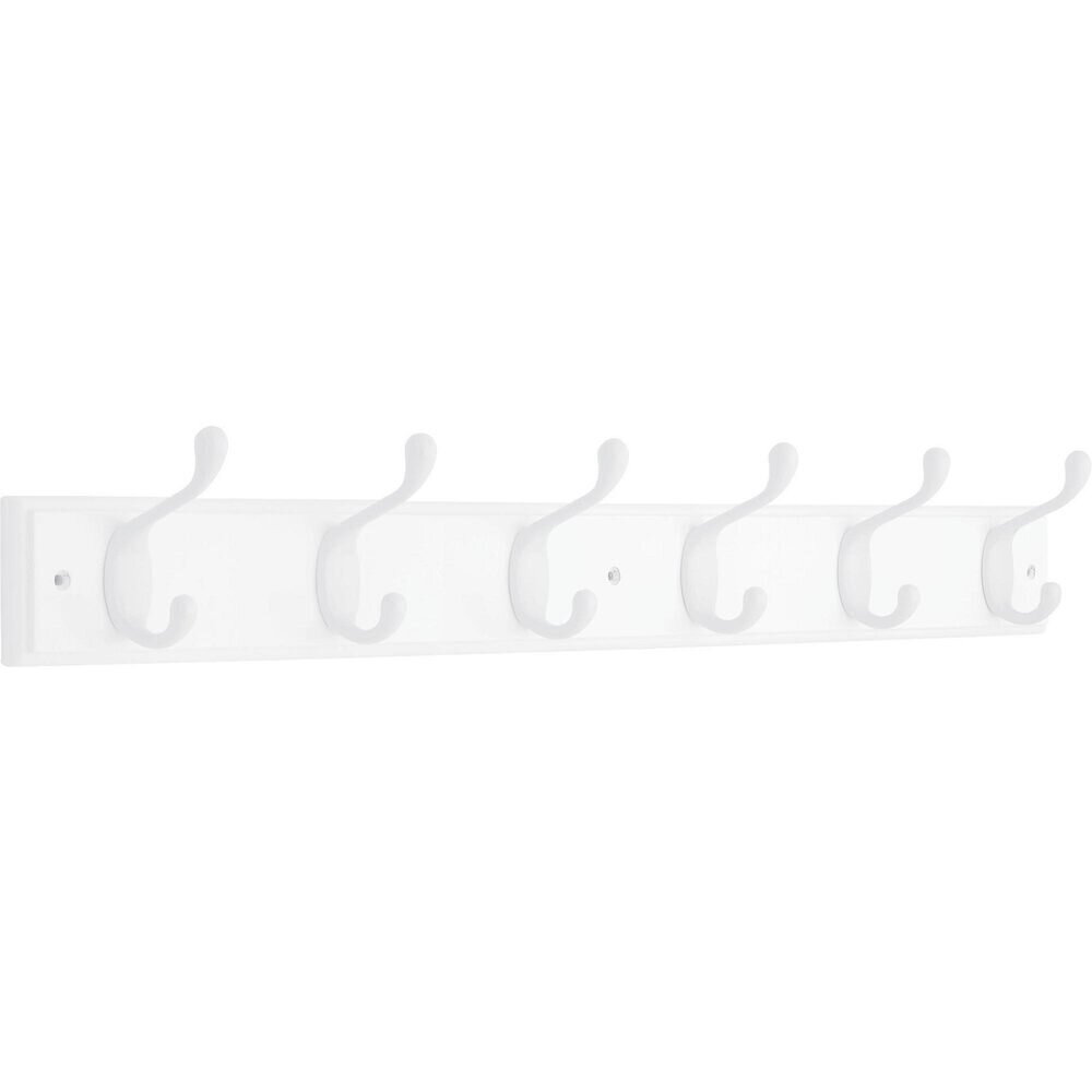 27'' Hook Rail w/6 Heavy DutyCoat and Hat Hooks in Pure White & White