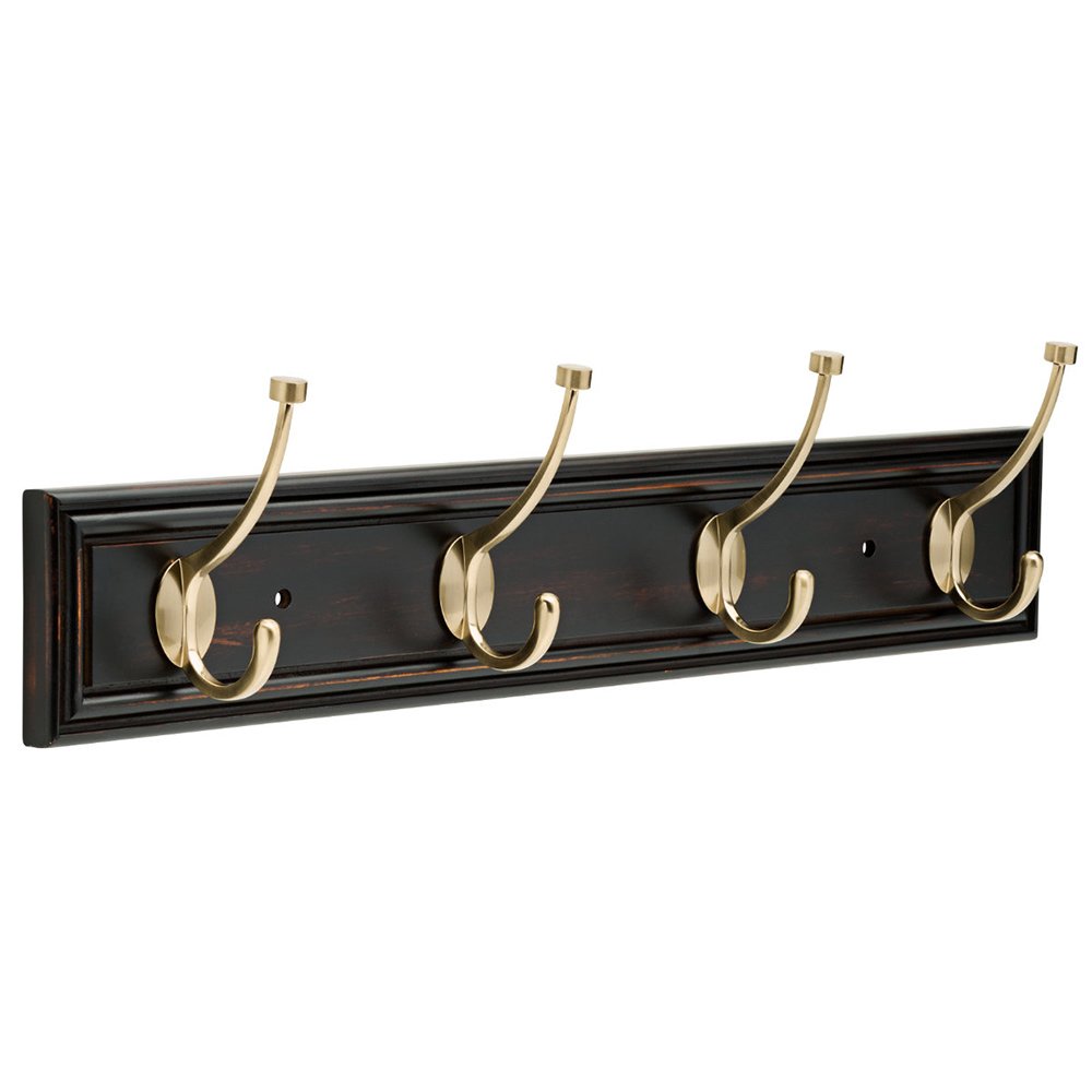 27" Galena Hook Rail with 4 Hooks in Vintage Black & Champagne Bronze