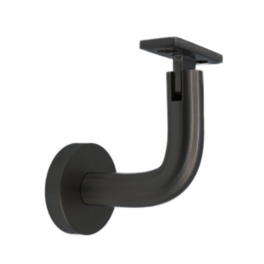 Round Mount Base and Rounded Arm with Flat Clamp Concrete Mounted Hand Rail Bracket in Satin Black