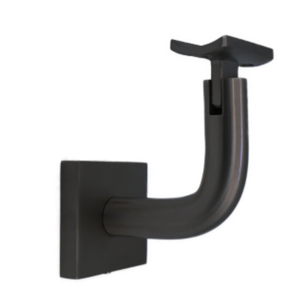 Square Mount Base and Rounded Arm with Curve Clamp Glass Mounted Hand Rail Bracket in Satin Black