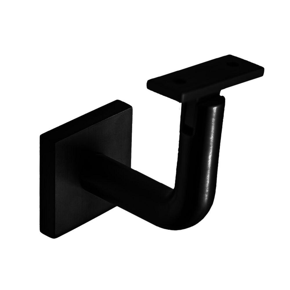 Square Mount Base and Rounded Arm with Flat Clamp Surface Mounted Hand Rail Bracket in Satin Black