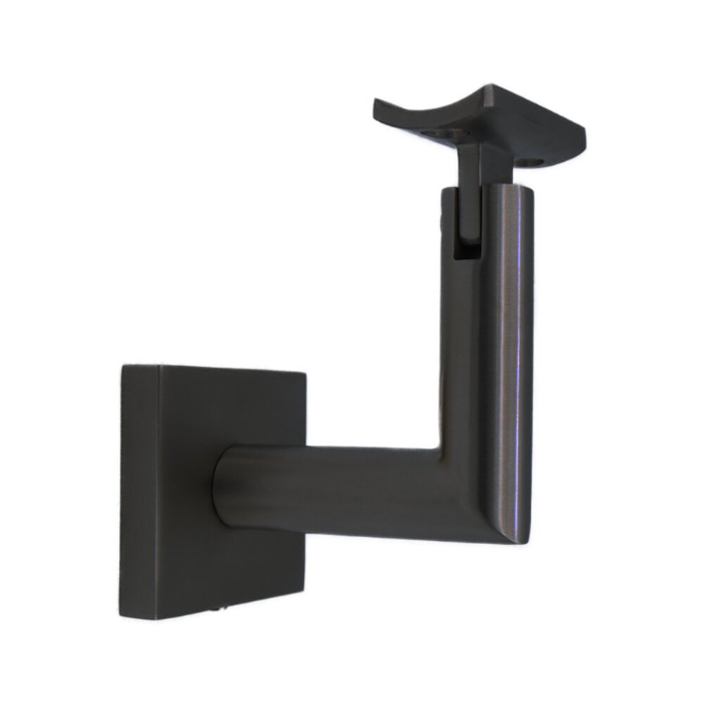Square Mount Base and Tubular Arm with Curve Clamp Concrete Mounted Hand Rail Bracket in Satin Black