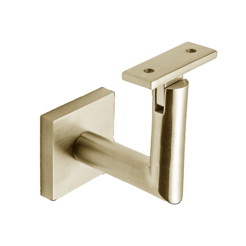 Square Mount Base and Tubular Arm with Flat Clamp Concrete Mounted Hand Rail Bracket in Satin Brass