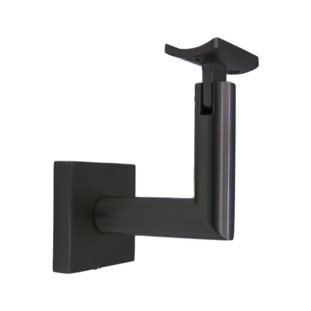 Square Mount Base and Tubular Arm with Curve Clamp Glass Mounted Hand Rail Bracket in Satin Black