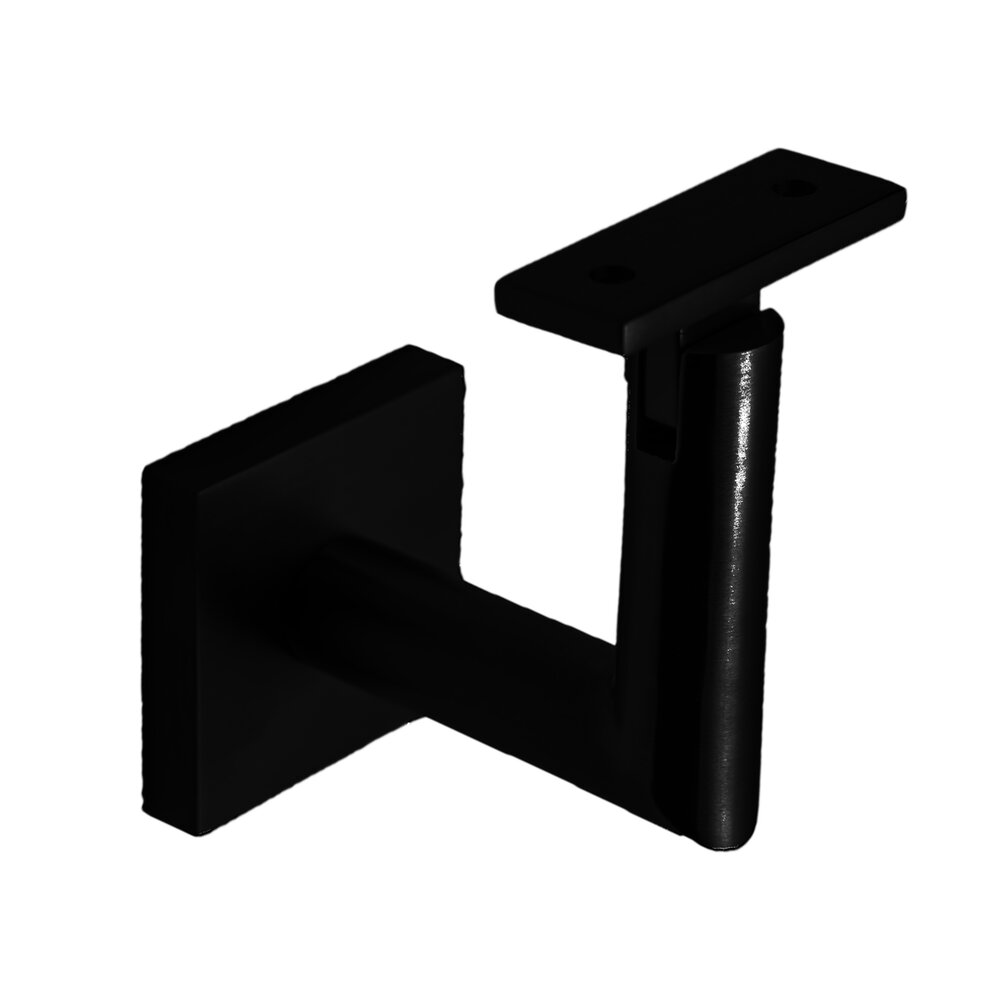 Square Mount Base and Tubular Arm with Flat Clamp Glass Mounted Hand Rail Bracket in Satin Black
