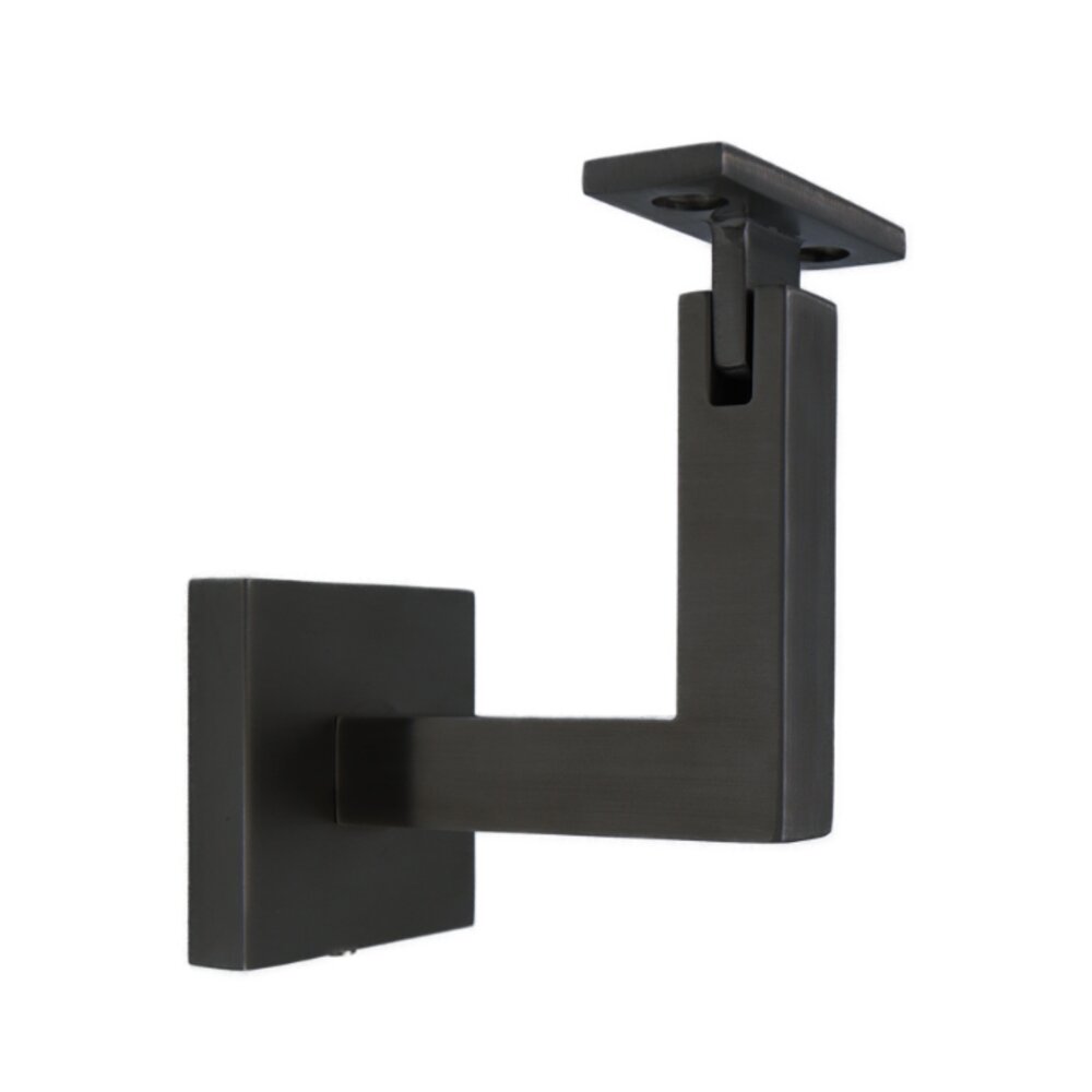 Square Mount Base and Squared Arm with Flat Clamp Concrete Mounted Hand Rail Bracket in Satin Black