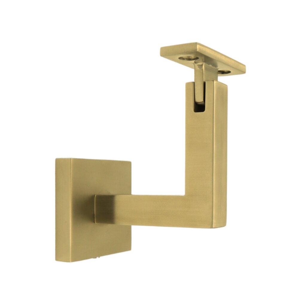 Square Mount Base and Squared Arm with Flat Clamp Concrete Mounted Hand Rail Bracket in Satin Brass