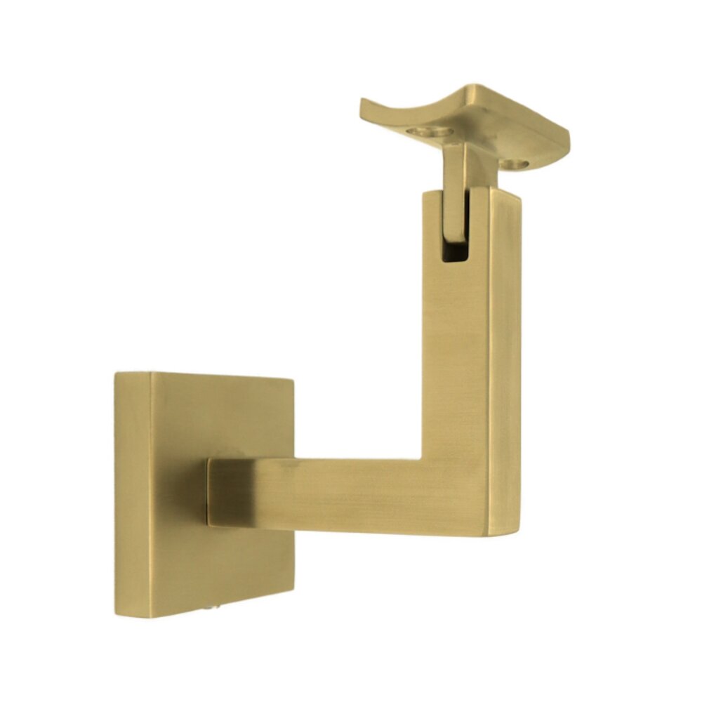 Square Mount Base and Squared Arm with Curve Clamp Glass Mounted Hand Rail Bracket in Satin Brass