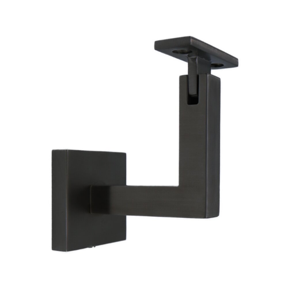 Square Mount Base and Squared Arm with Flat Clamp Glass Mounted Hand Rail Bracket in Satin Black
