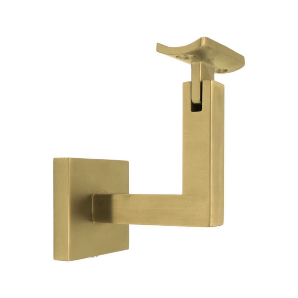 Square Mount Base and Squared Arm with Curve Clamp Surface Mounted Hand Rail Bracket in Satin Brass