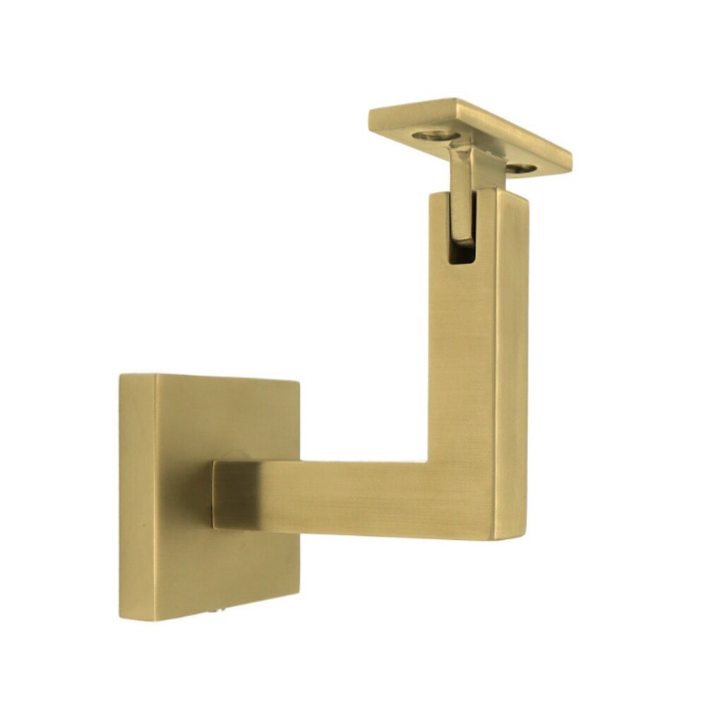 Square Mount Base and Squared Arm with Flat Clamp Surface Mounted Hand Rail Bracket in Satin Brass