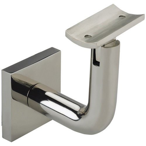 Square Mount Base and Rounded Arm with Curve Clamp Concrete Mounted Hand Rail Bracket in Polished Stainless Steel