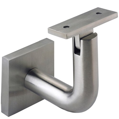 Square Mount Base and Rounded Arm with Flat Clamp Concrete Mounted Hand Rail Bracket in Satin Stainless Steel