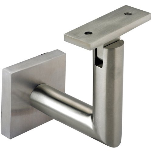 Square Mount Base and Tubular Arm with Flat Clamp Glass Mounted Hand Rail Bracket in Satin Stainless Steel
