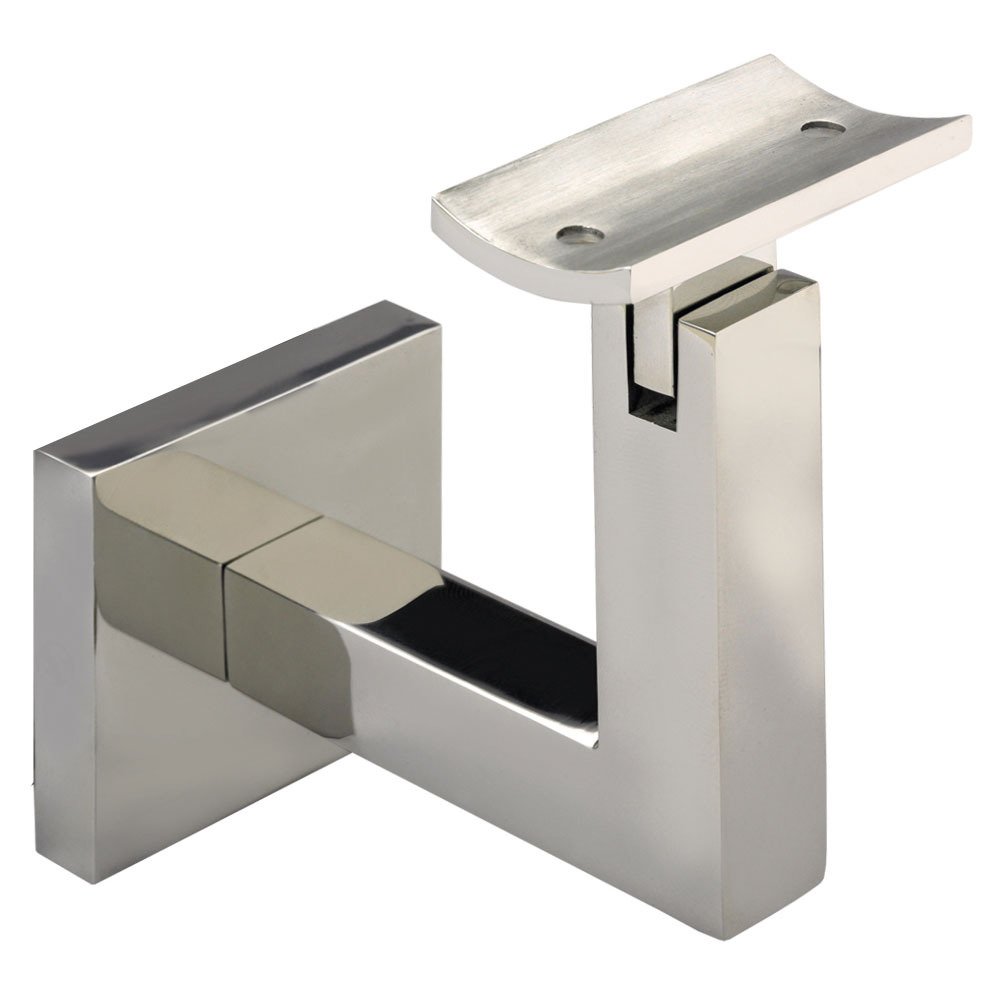 Square Mount Base and Squared Arm with Curve Clamp Surface Mounted Hand Rail Bracket in Polished Stainless Steel