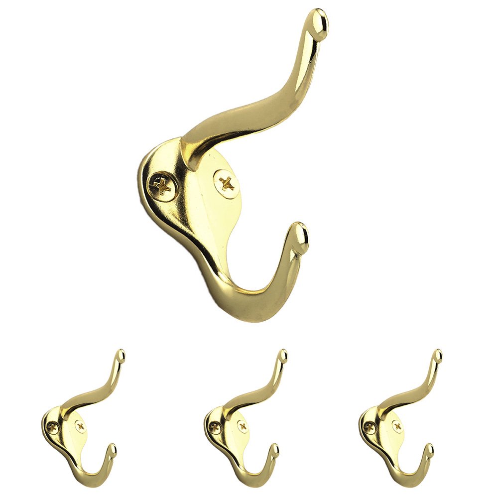 2 3/4" Single Utility Hook (4 Per Pack) in Brass