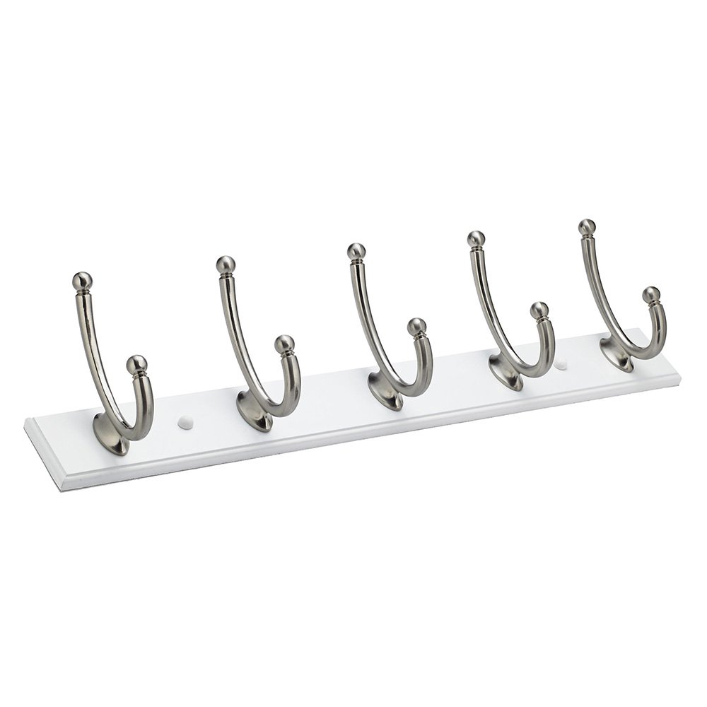 Quintuple Contemporary Hook Rack in White And Brushed Nickel