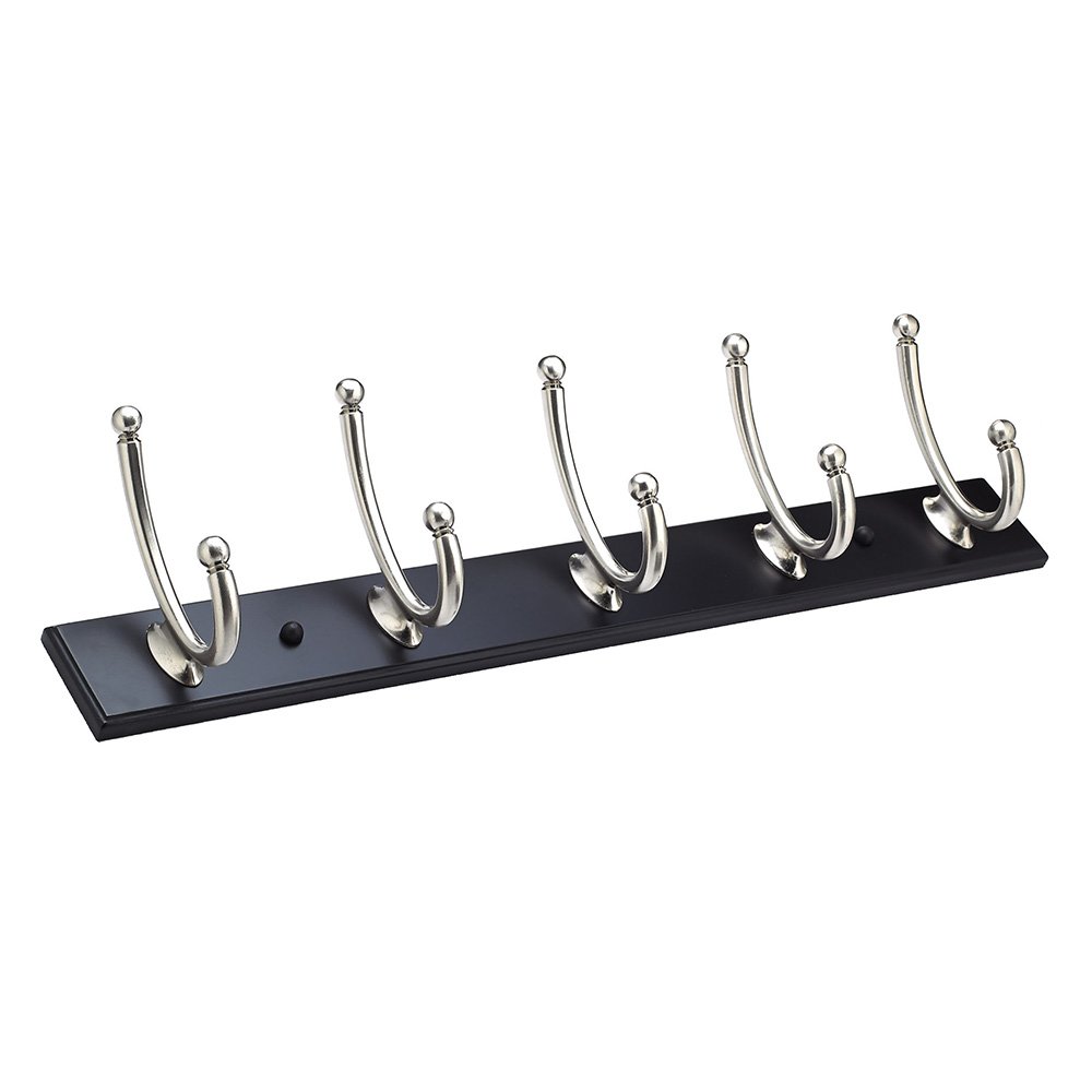 Quintuple Contemporary Hook Rack in Brushed Nickel And Black