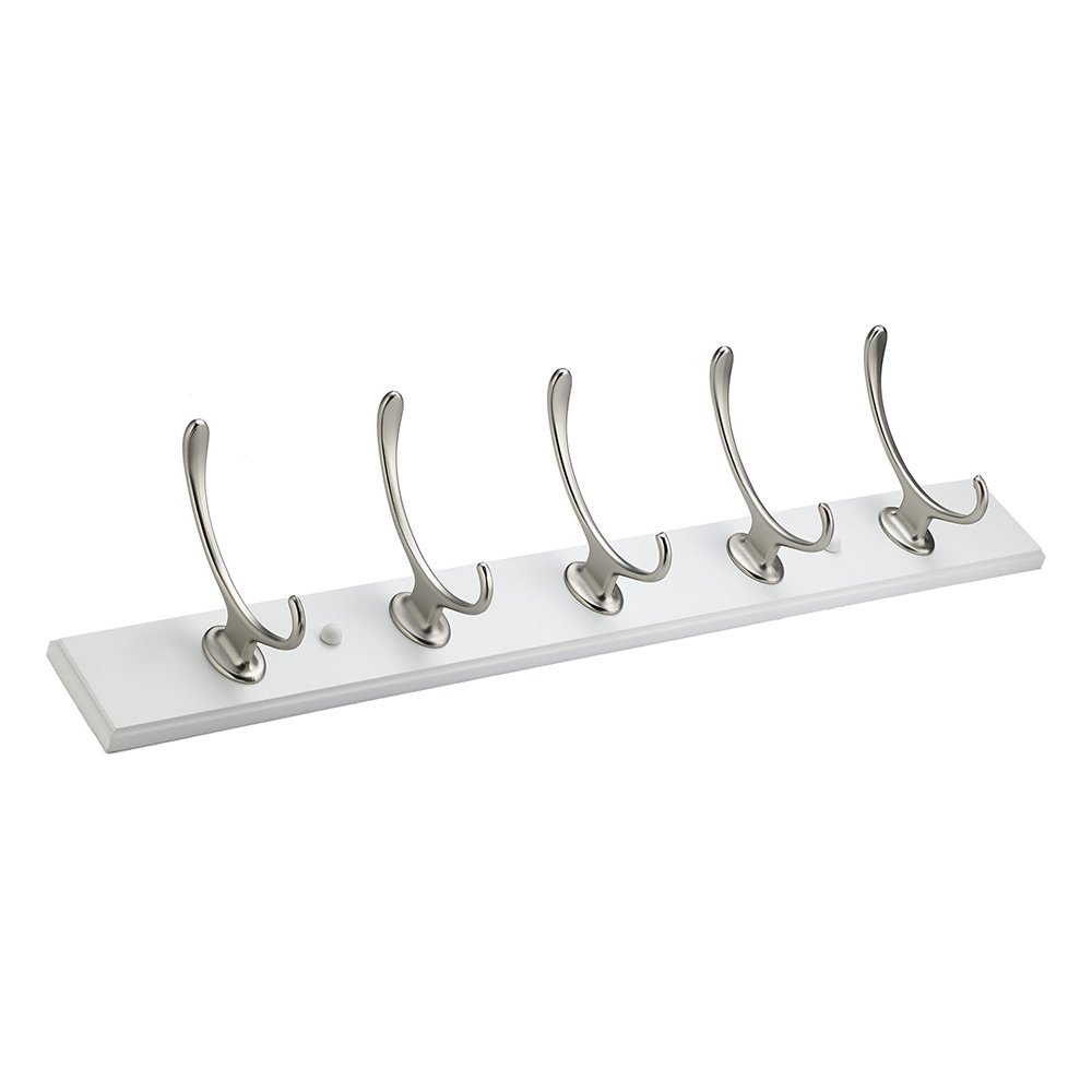 Quintuple Transitional Hook Rack in White And Brushed Nickel