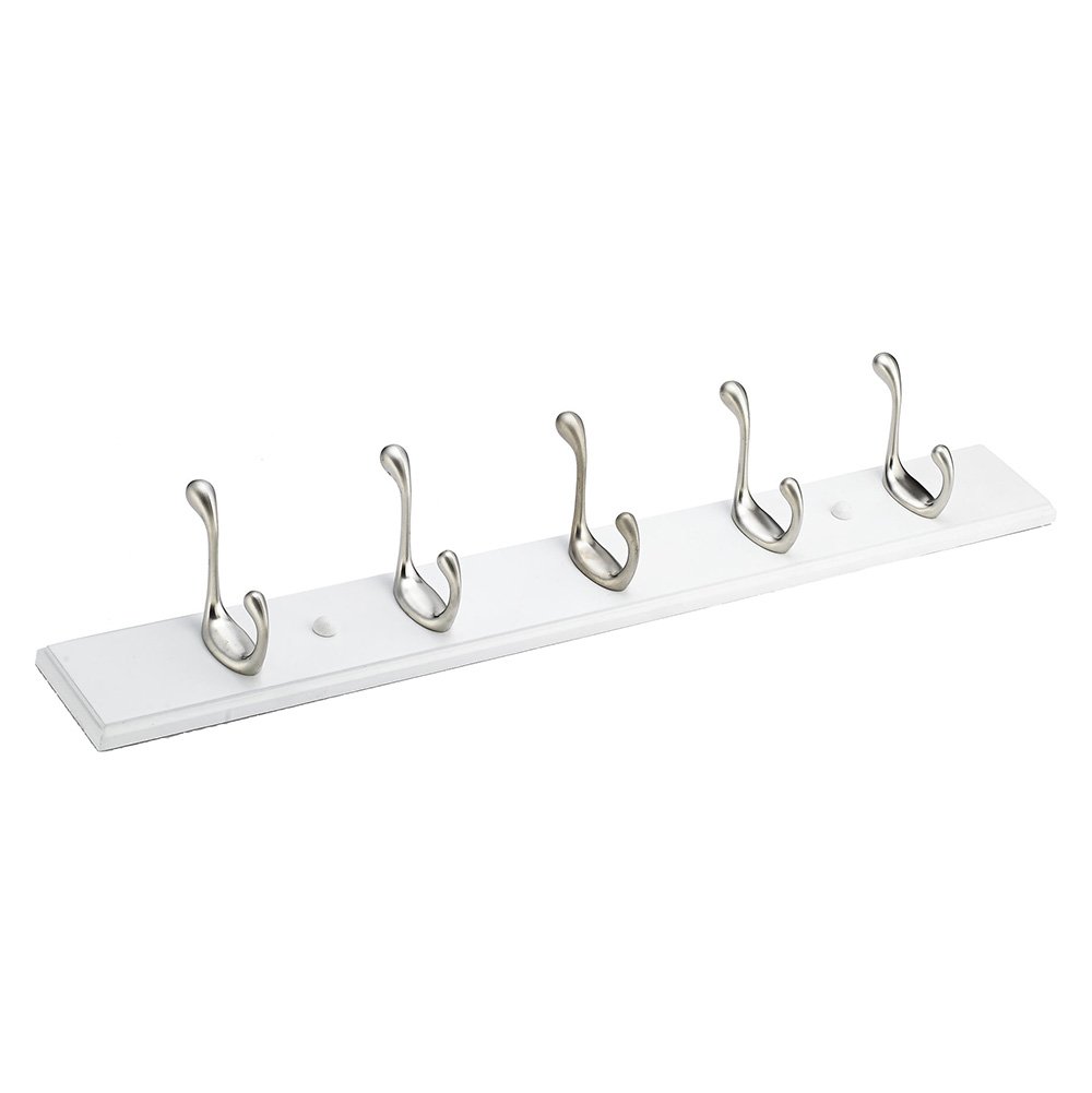Quintuple Utility Hook Rack in Brushed Nickel And White