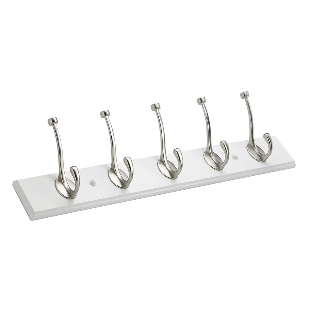Quintuple Transitional Hook Rack in White And Brushed Nickel