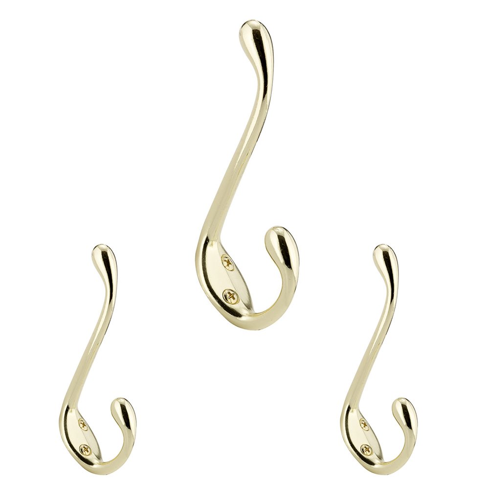 4" Single Utility Hook (3 Per Pack) in Brass